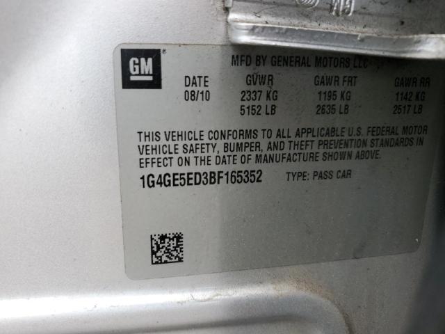 1G4GE5ED3BF165352 - 2011 BUICK LACROSSE CXS SILVER photo 12