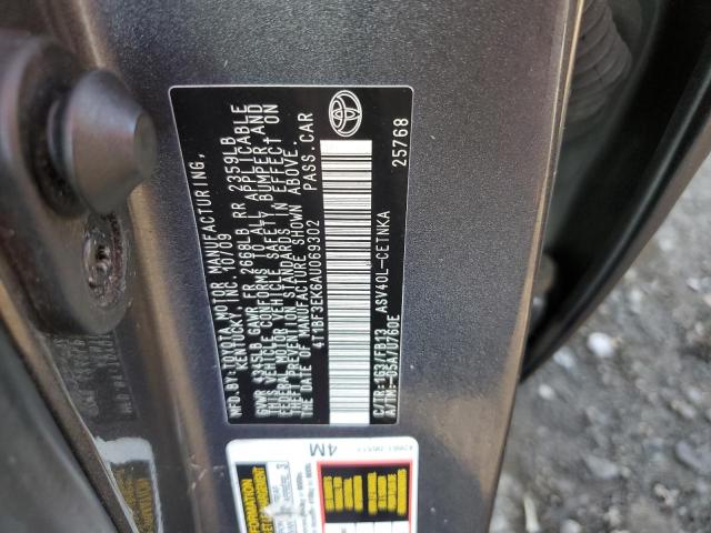 4T1BF3EK6AU069302 - 2010 TOYOTA CAMRY BASE 灰色 照片 12