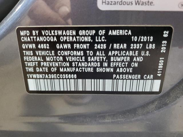 1VWBN7A39EC035666 - 2014 VOLKSWAGEN PASSAT SE GRAY photo 13