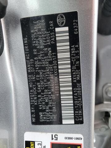 4T1B11HKXKU830171 - 2019 TOYOTA CAMRY L SILVER photo 12