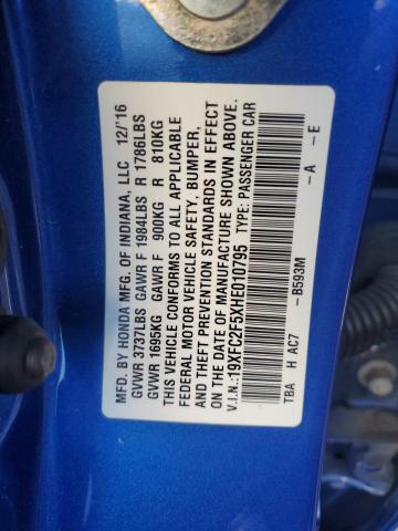 19XFC2F5XHE010795 - 2017 HONDA CIVIC LX BLUE photo 12