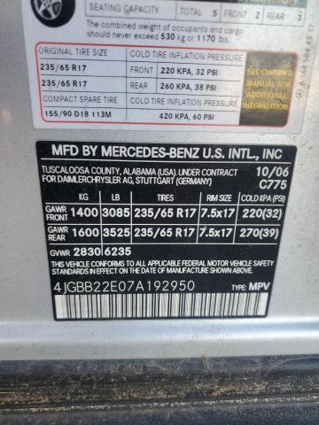 4JGBB22E07A192950 - 2007 MERCEDES-BENZ ML 320 CDI SILVER photo 13