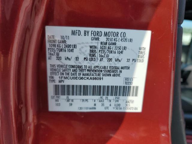 1FMCU0EG6CKA98091 - 2012 FORD ESCAPE LIMITED 红色 照片 14