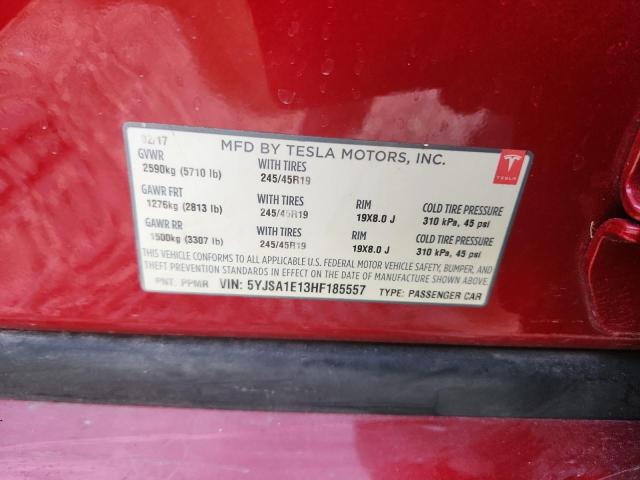 5YJSA1E13HF185557 - 2017 TESLA MODEL S Красный фото 12
