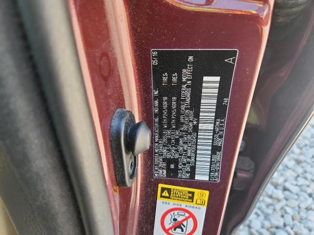 5TDKKRFH3GS156450 - 2016 TOYOTA HIGHLANDER XLE ბურგუნდია ფოტო 12