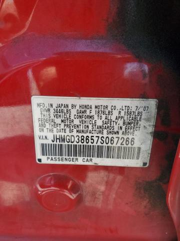 JHMGD38657S067266 - 2007 HONDA FIT S RED photo 12