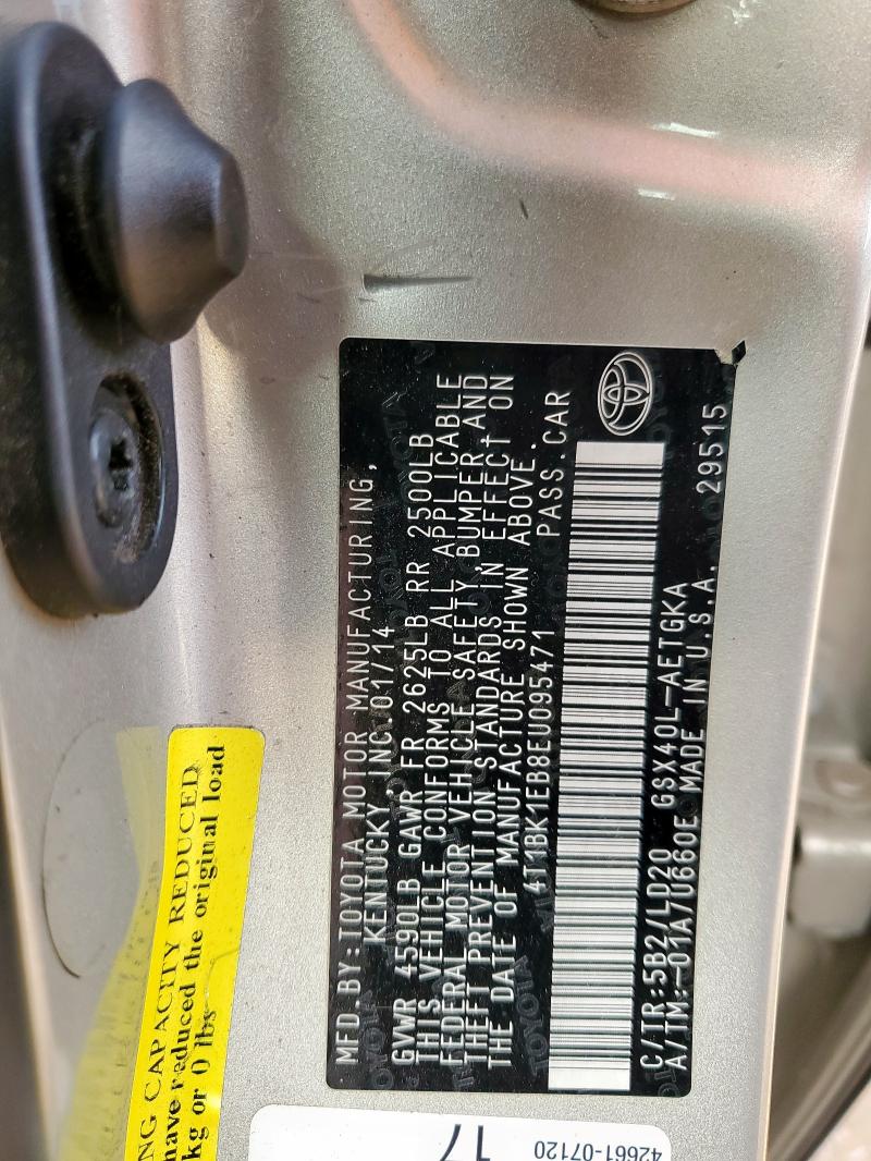 4T1BK1EB8EU095471 - 2014 TOYOTA AVALON BASE Gümüş foto 12