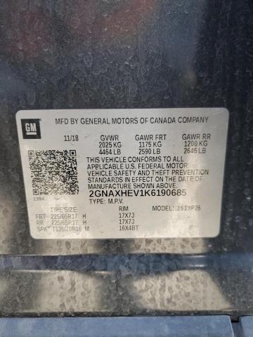 2GNAXHEV1K6190685 - 2019 CHEVROLET EQUINOX LS CHARCOAL photo 13