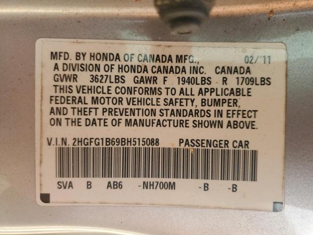 2HGFG1B69BH515088 - 2011 HONDA CIVIC LX ვერცხლისფერი ფოტო 13