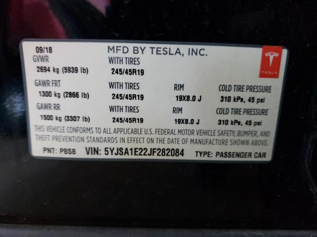 5YJSA1E22JF282084 - 2018 TESLA MODEL S Սև լուսանկար 12