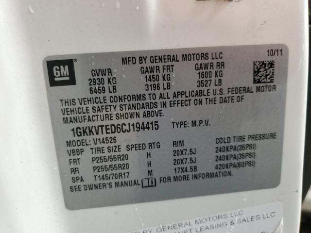 1GKKVTED6CJ194415 - 2012 GMC ACADIA DENALI WHITE photo 13