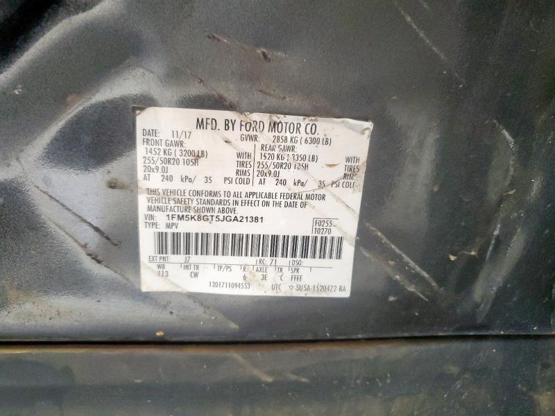 1FM5K8GT5JGA21381 - 2018 FORD EXPLORER SPORT 石墨色 照片 13