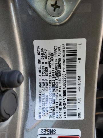 1HGFA16807L062258 - 2007 HONDA CIVIC EX SILVER photo 12