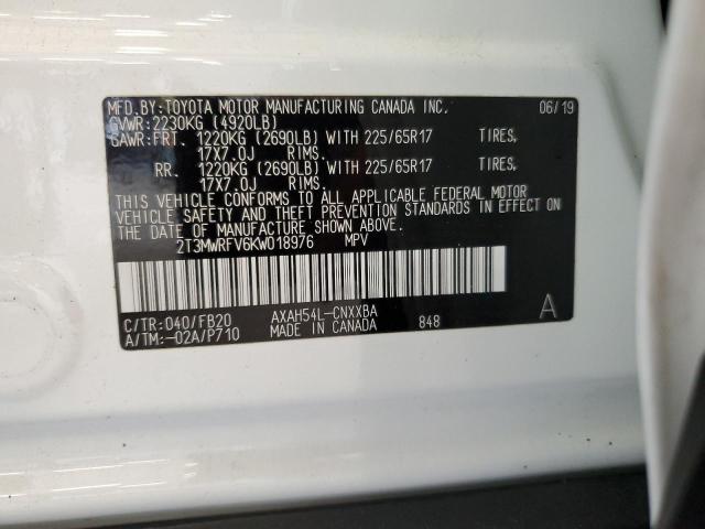 2T3MWRFV6KW018976 - 2019 TOYOTA RAV4 LE თეთრი ფოტო 13