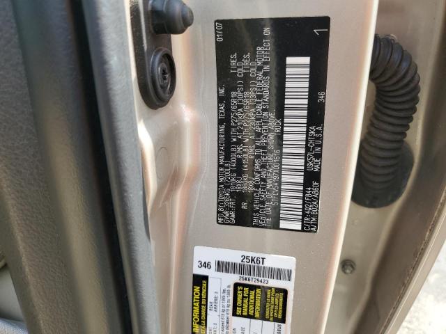 5TFCV54197X001616 - 2007 TOYOTA TUNDRA DOUBLE CAB SR5 BEIGE photo 12