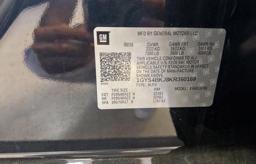 1GYS4BKJ8KR360169 - 2019 CADILLAC ESCALADE LUXURY შავი ფოტო 10