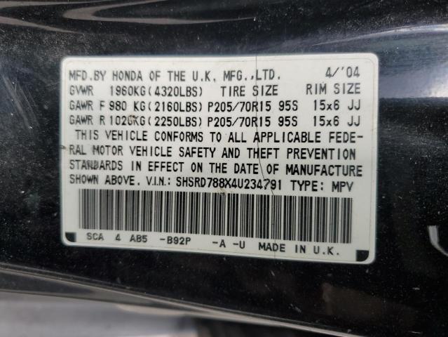 SHSRD788X4U234791 - 2004 HONDA CR-V EX BLACK photo 13