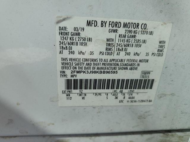 2FMPK3J98KBB96595 - 2019 FORD EDGE SEL თეთრი ფოტო 14