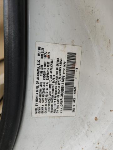 5FNRL38609B411499 - 2009 HONDA ODYSSEY EXL WHITE photo 13