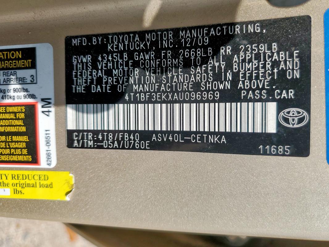 4T1BF3EKXAU096969 - 2010 TOYOTA CAMRY BASE أسمر صورة 13