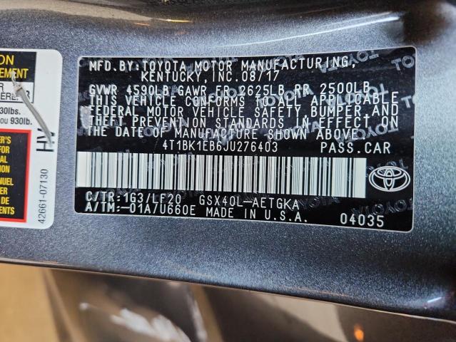 4T1BK1EB6JU276403 - 2018 TOYOTA AVALON XLE ნაცრისფერი ფოტო 13