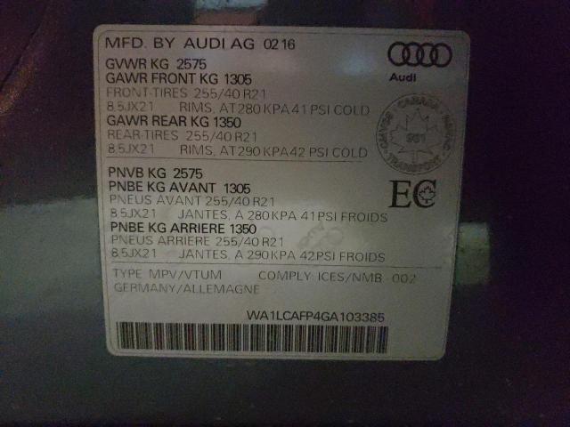 WA1LCAFP4GA103385 - 2016 AUDI SQ5 TECHNIK GRAY photo 14