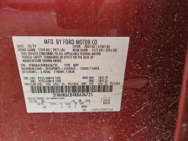 2FMHK6C84KBA36725 - 2019 FORD FLEX SEL RED photo 13