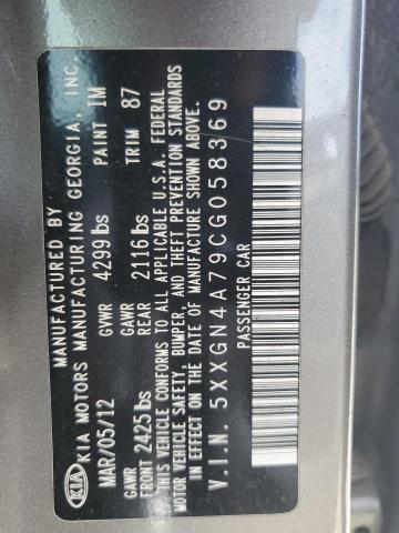 5XXGN4A79CG058369 - 2012 KIA OPTIMA EX GRAY photo 12