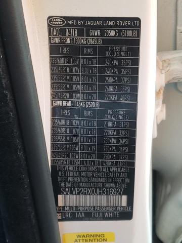 SALVP2RX0JH316927 - 2018 LAND ROVER RANGE ROVE SE WHITE photo 13