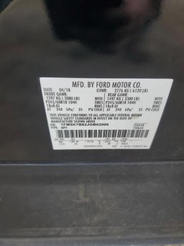 1FM5K7B82JGB63006 - 2018 FORD EXPLORER 黑色 照片 13