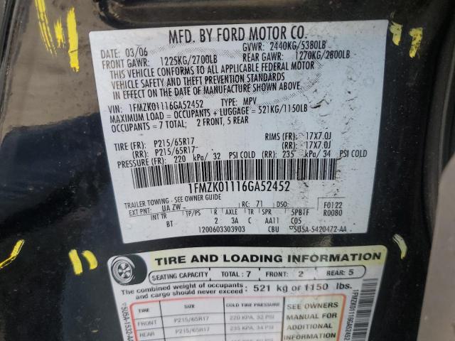 1FMZK01116GA52452 - 2006 FORD FREESTYLE SE BLACK photo 13