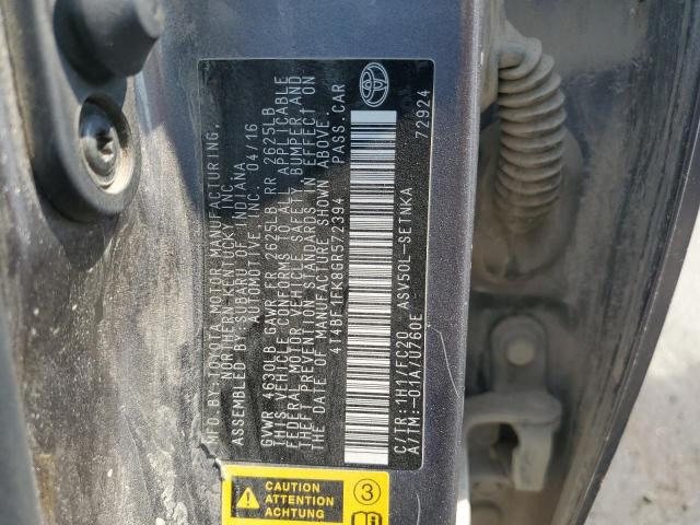 4T4BF1FK8GR572394 - 2016 TOYOTA CAMRY LE GRAY photo 12