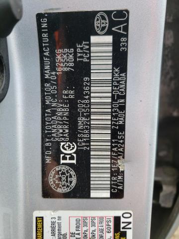 2T1BR32E15C843629 - 2005 TOYOTA COROLLA CE SILVER photo 12