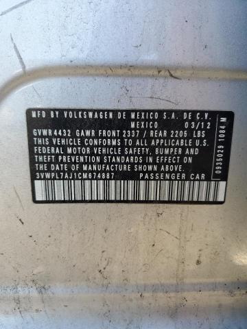 3VWPL7AJ1CM674887 - 2012 VOLKSWAGEN JETTA TDI SILVER photo 12