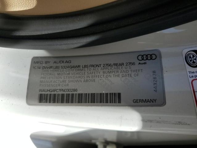 WAUHGAFC7FN030286 - 2015 AUDI A6 PRESTIGE თეთრი ფოტო 12