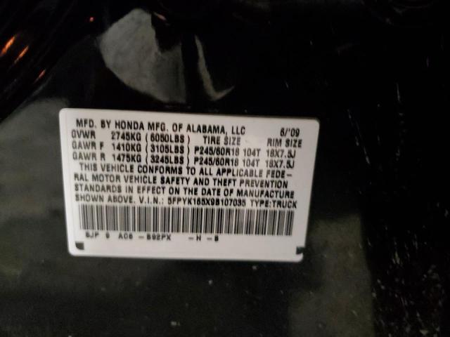 5FPYK165X9B107035 - 2009 HONDA RIDGELINE RTL Qara foto 12