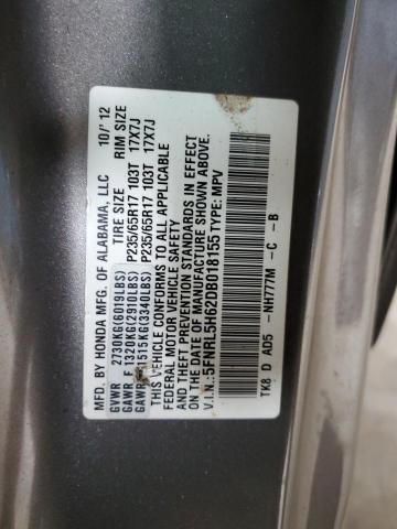 5FNRL5H62DB018155 - 2013 HONDA ODYSSEY EXL ნაცრისფერი ფოტო 13