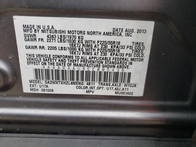 4A4AR4AU8EE005436 - 2014 MITSUBISHI OUTLANDER SE GRAY photo 12