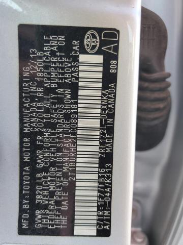 2T1BURHE2EC089181 - 2014 TOYOTA COROLLA L SILVER photo 13