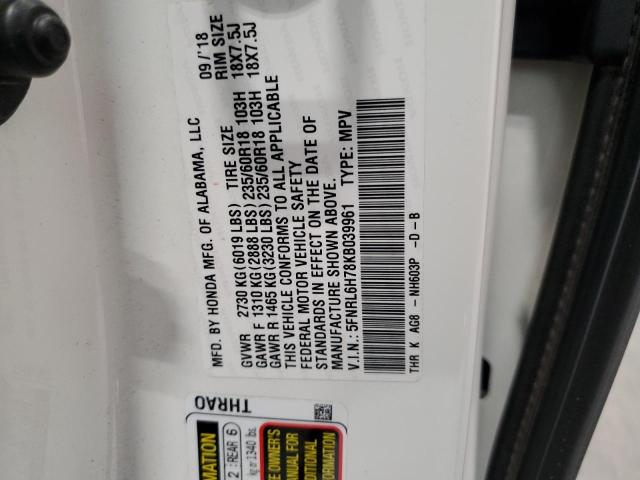 5FNRL6H78KB039961 - 2019 HONDA ODYSSEY EXL WHITE photo 13