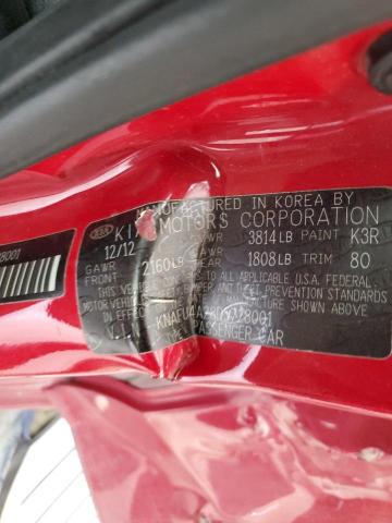 KNAFU4A28D5728001 - 2013 KIA FORTE EX RED photo 12