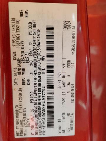 1FMCU9G9XHUA77792 - 2017 FORD ESCAPE SE BURGUNDY photo 13