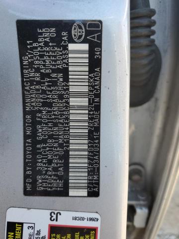 2T1BU4EE3BC739512 - 2011 TOYOTA COROLLA BASE Gümüş foto 12