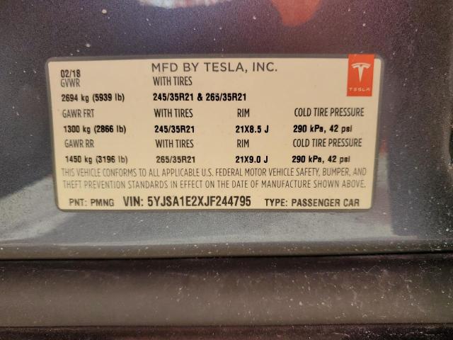 5YJSA1E2XJF244795 - 2018 TESLA MODEL S 石墨色 照片 13
