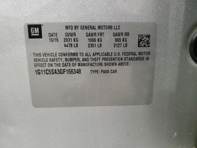 1G11C5SA3GF166348 - 2016 CHEVROLET MALIBU LIM LT 银色 照片 12