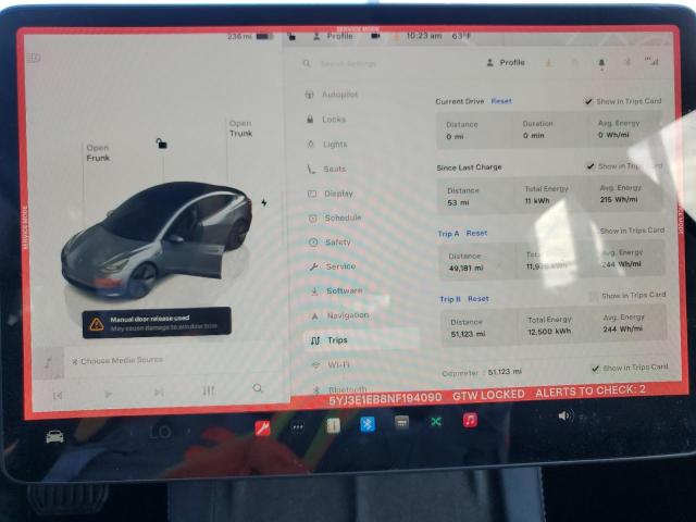 5YJ3E1EB8NF194090 - 2022 TESLA MODEL 3 Gris foto 9