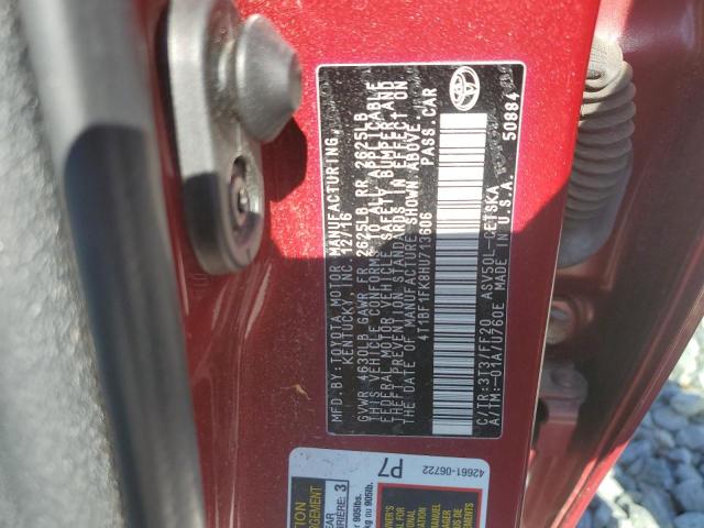4T1BF1FK8HU713606 - 2017 TOYOTA CAMRY LE RED photo 12