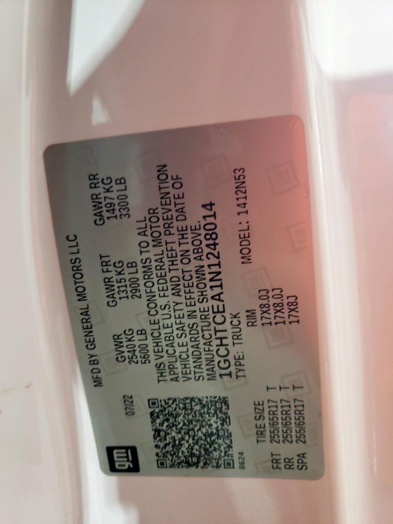 1GCHTCEA1N1248014 - 2022 CHEVROLET COLORADO LT WHITE photo 12