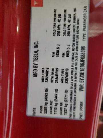 5YJ3E1EB6JF088098 - 2018 TESLA MODEL 3 Rojo foto 12
