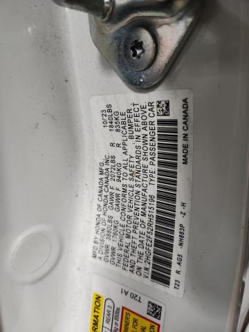 2HGFE2F52RH515196 - 2024 HONDA CIVIC SPORT WHITE photo 12